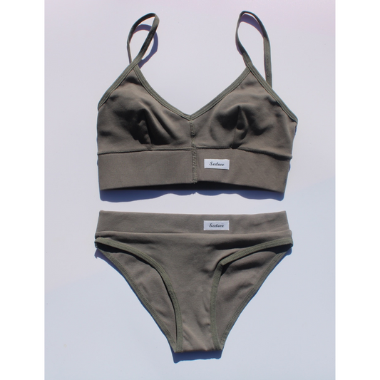 KHAKI GREY V-NECK BRALET & BIKINI BRIEFS