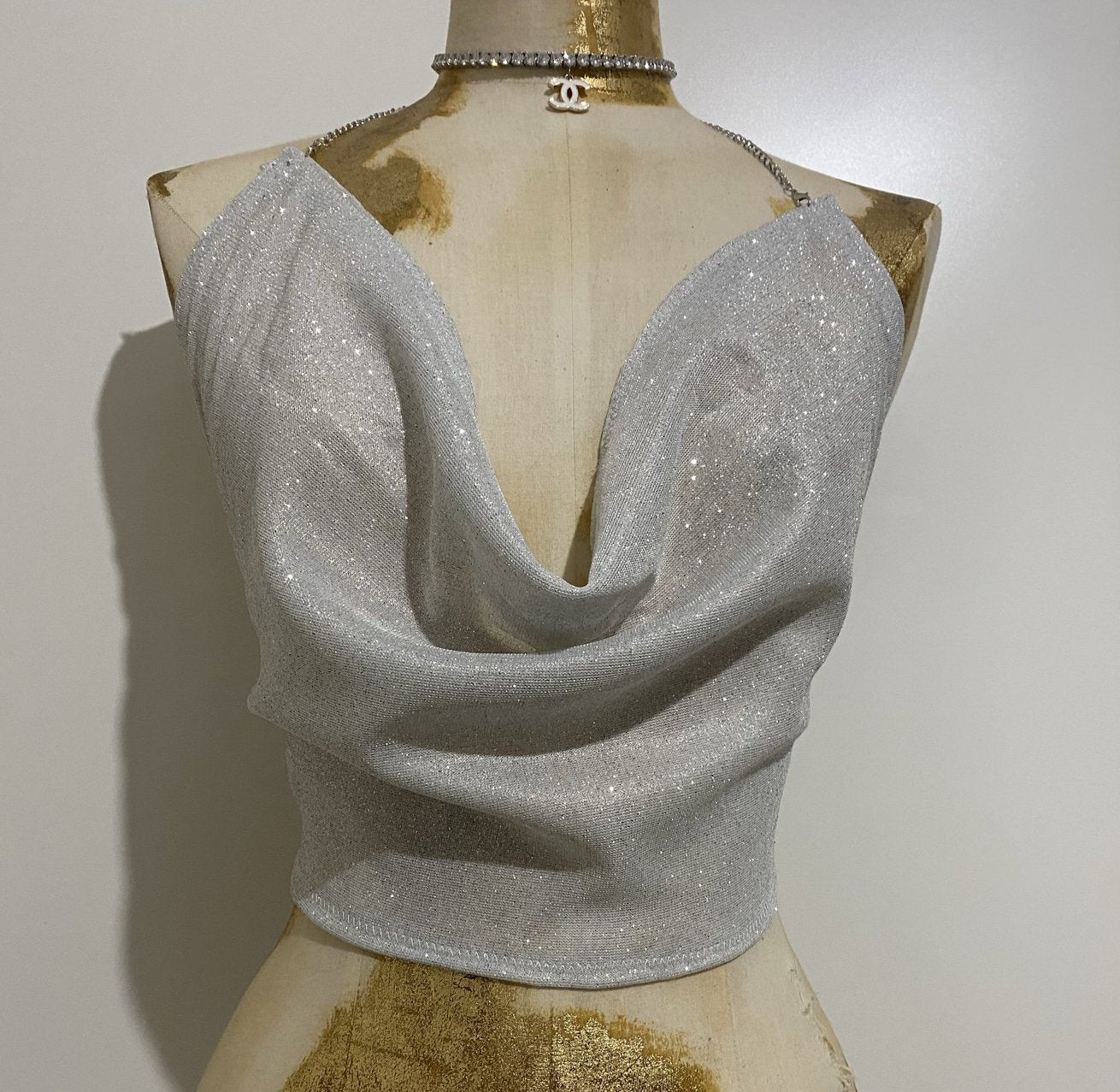 Silver Cowl Top
