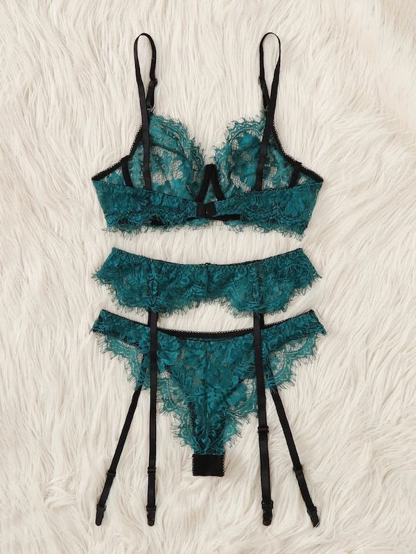 Green Lace Bra & Thong Set